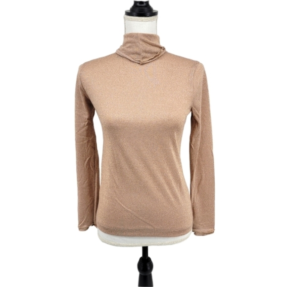 J. Crew Tan With Metallic Gold Flake Turtleneck - Picture 3 of 11